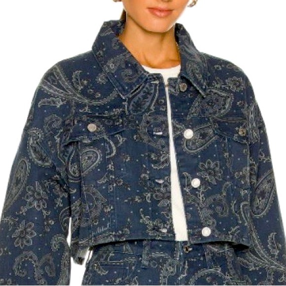 WeWoreWhat Paisley Cropped Denim Jacket Size XS/S NEW WITH TAGS! - Picture 2 of 6